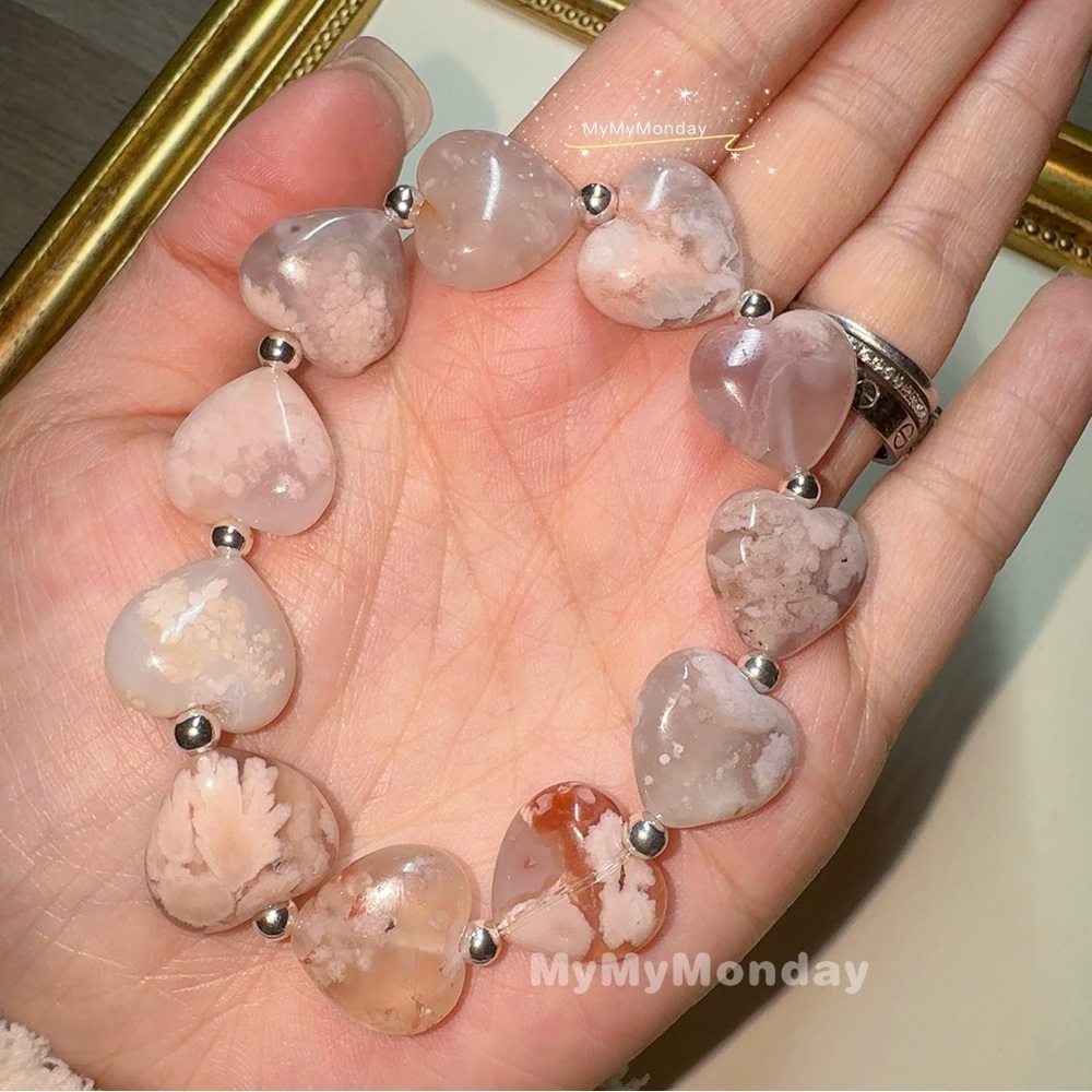 Heart Cherry Blossom Agate Bracelet 12mm